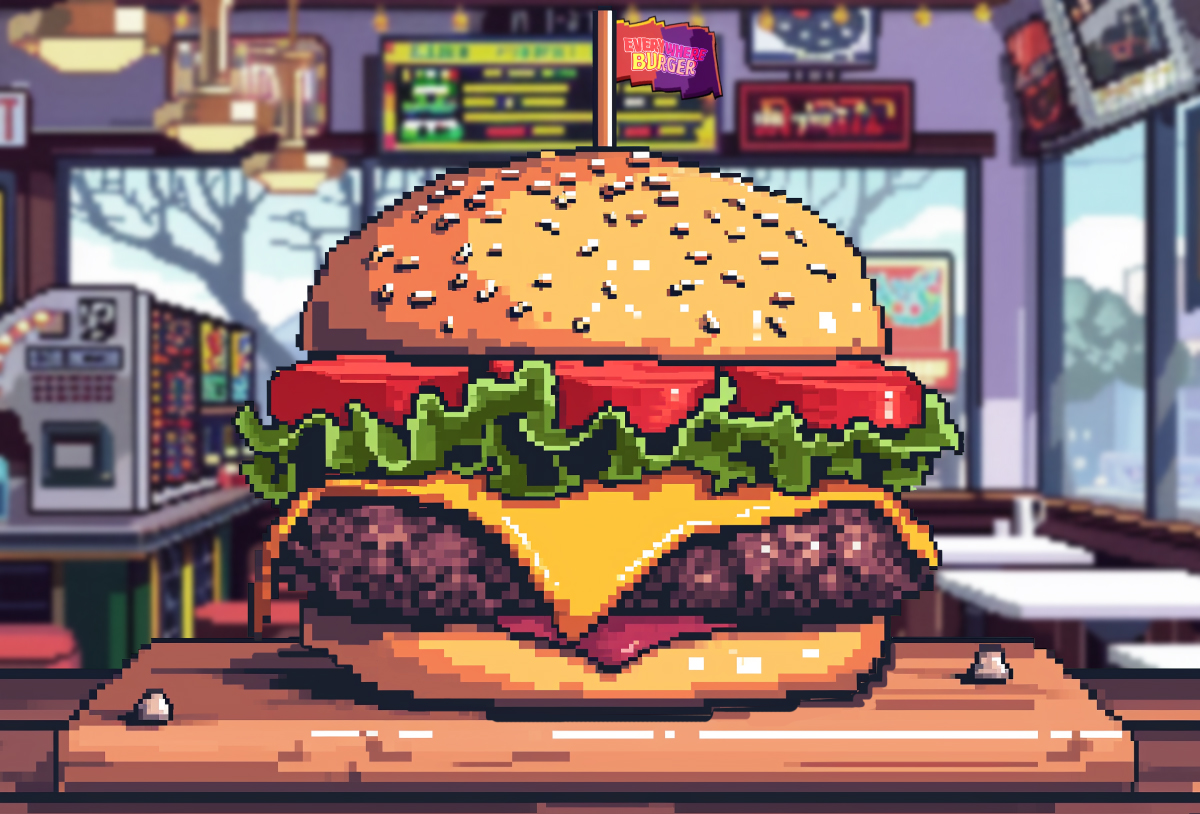 Burger drop sequence — mid-point frame showing progression of the content production shoot