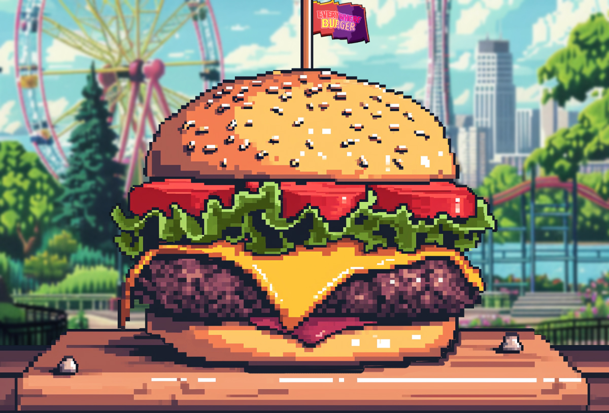 Burger drop sequence — final frame showing the completed shot from the content production shoot